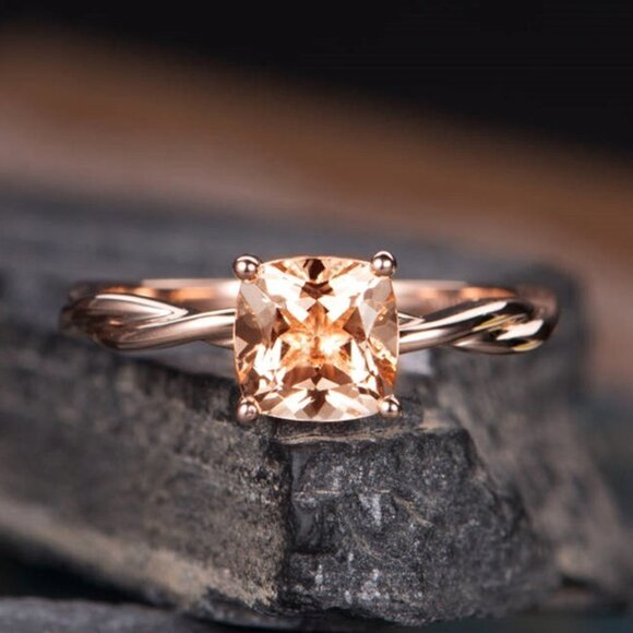 🎁 Rose Gold Square Cute Romantic Stone Ring for Women, VIP231 - Picture 2 of 8